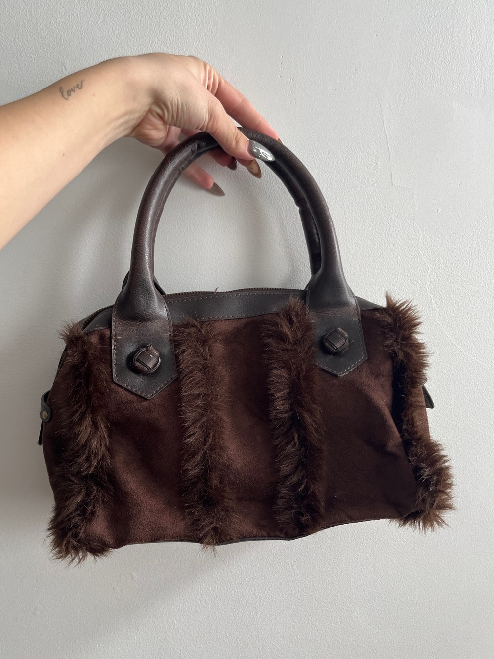 Y2K Avon Brown Faux Fur & Suede Handbag